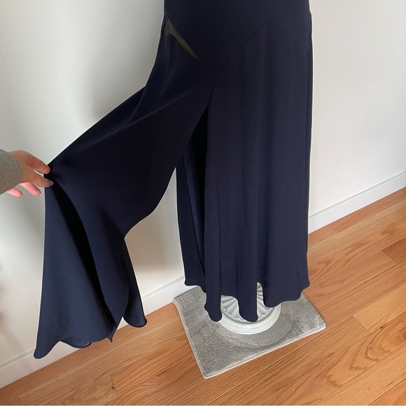 Jackie Rogers Vintage 1990s Navy Blue Sheer Panel Multi Slit Silk Gown EUC Sz 8 - Picture 7 of 11